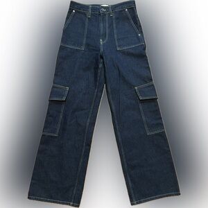 GANNI Angi Wide Cargo Jeans Women's 28 Blue Denim Baggy Blue Denim Zip Fly